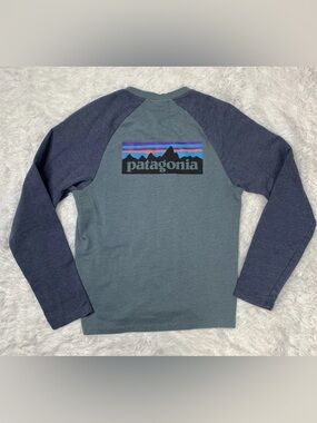 Patagonia Organic Cotton Mens Sweatshirt Size S Small Spellout Logo Teal Blue